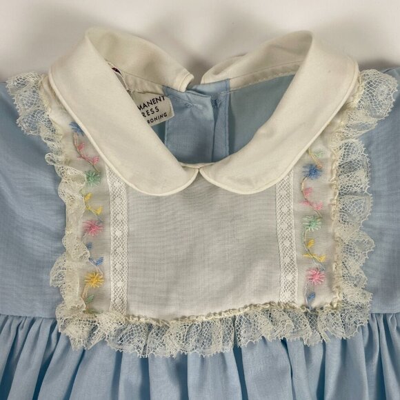 Vintage Blue and White Lace frilled Bonnie Jean Babydoll Children's Dress Sz: 4T - Picture 4 of 11